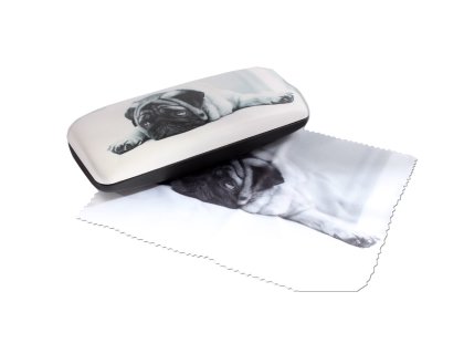 Im Set: Brillenetui und Mikrofasertuch DOG - MOPS