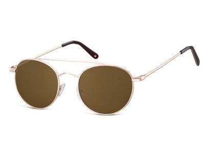 Goldfarbene Sonnenbrille mit Doppelsteg und braunen Gläsern
