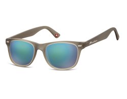 Matt graue Sonnenbrille mit blau verspiegelten Gläsern