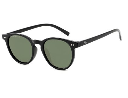 Runde Sonnenbrille schwarz mit grünen Gläsern